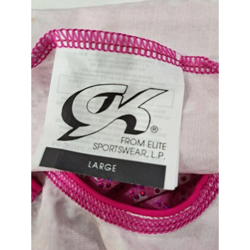 GK Elite VTG Pink Dots Keyhole Racerback Tank Leotard Glittery Size AL Adult L - Picture 13 of 16